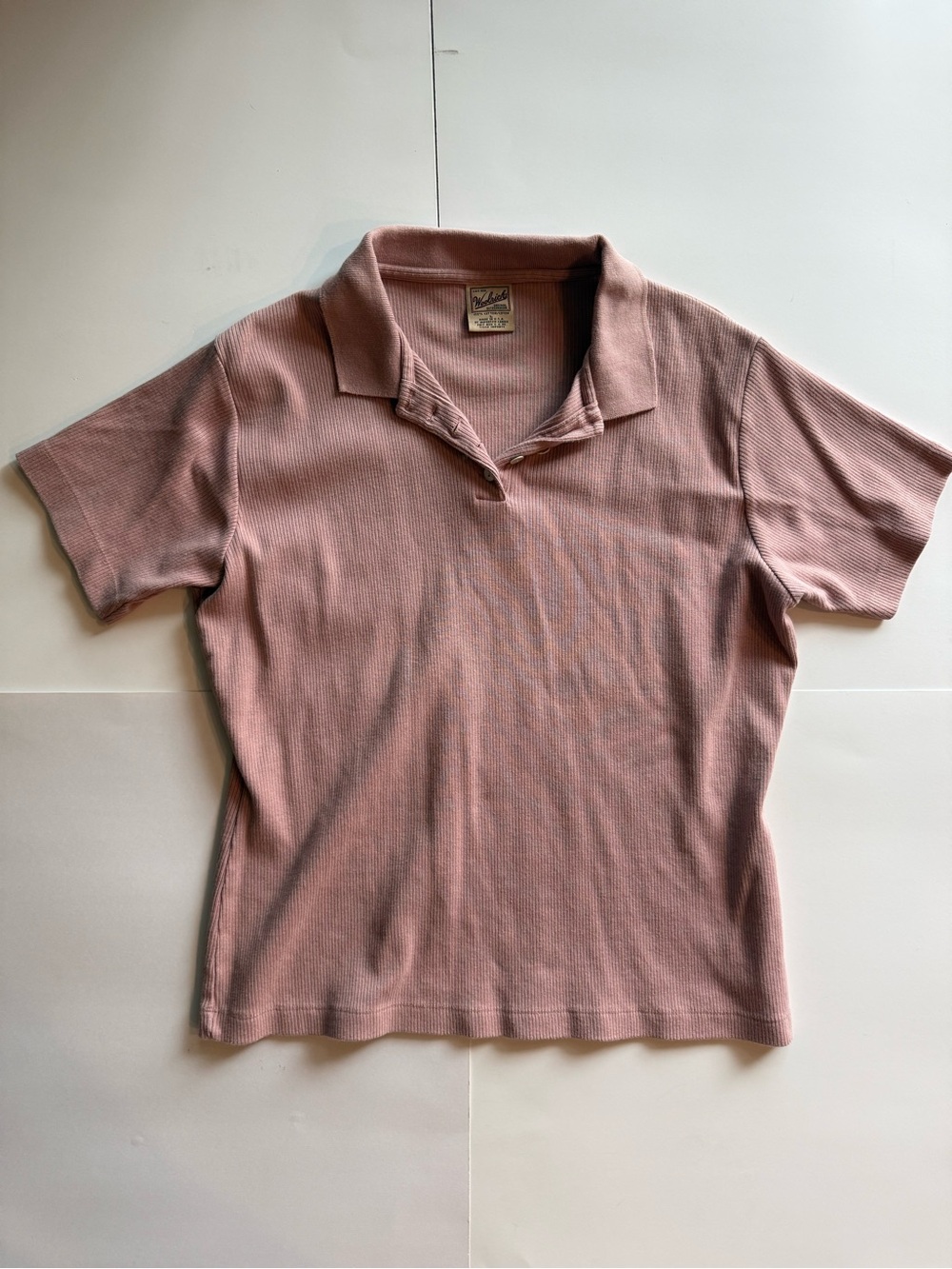 Vintage Woolrich Women’s Large Ribbed Cotton Polo Shirt Dusty Rose 100% Cotton